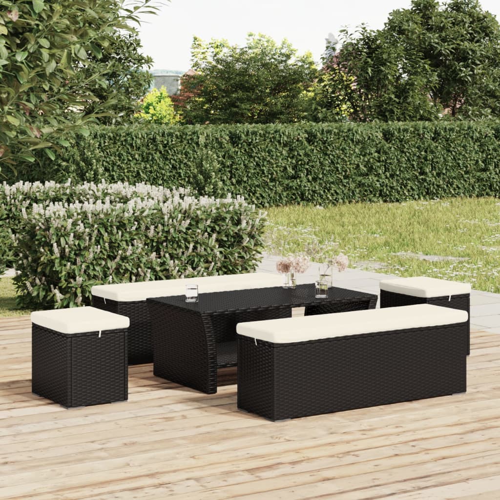 vidaXL Hocker mit Kissen Schwarz 40x30x40 cm Poly Rattan