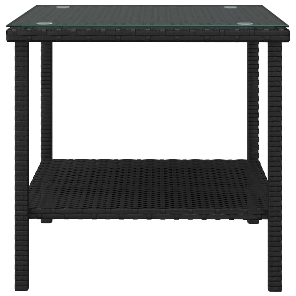 vidaXL Beistelltisch Schwarz 45x45x45 cm Poly Rattan und Hartglas