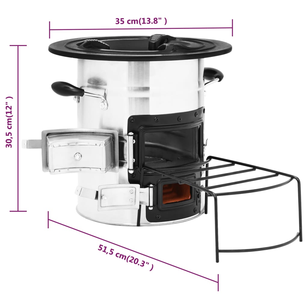 vidaXL Camping-Ofen Silbern 51,5x35x30,5 cm Edelstahl
