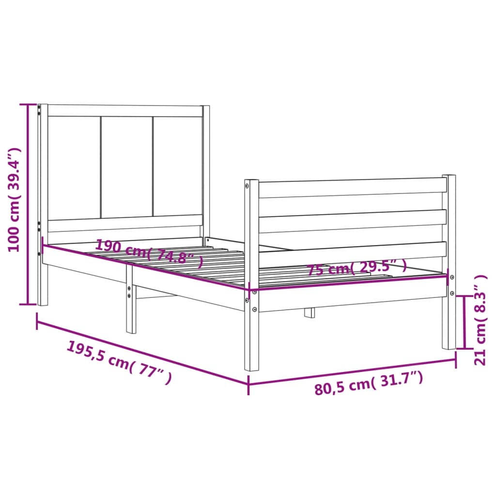 vidaXL Massivholzbett mit Kopfteil