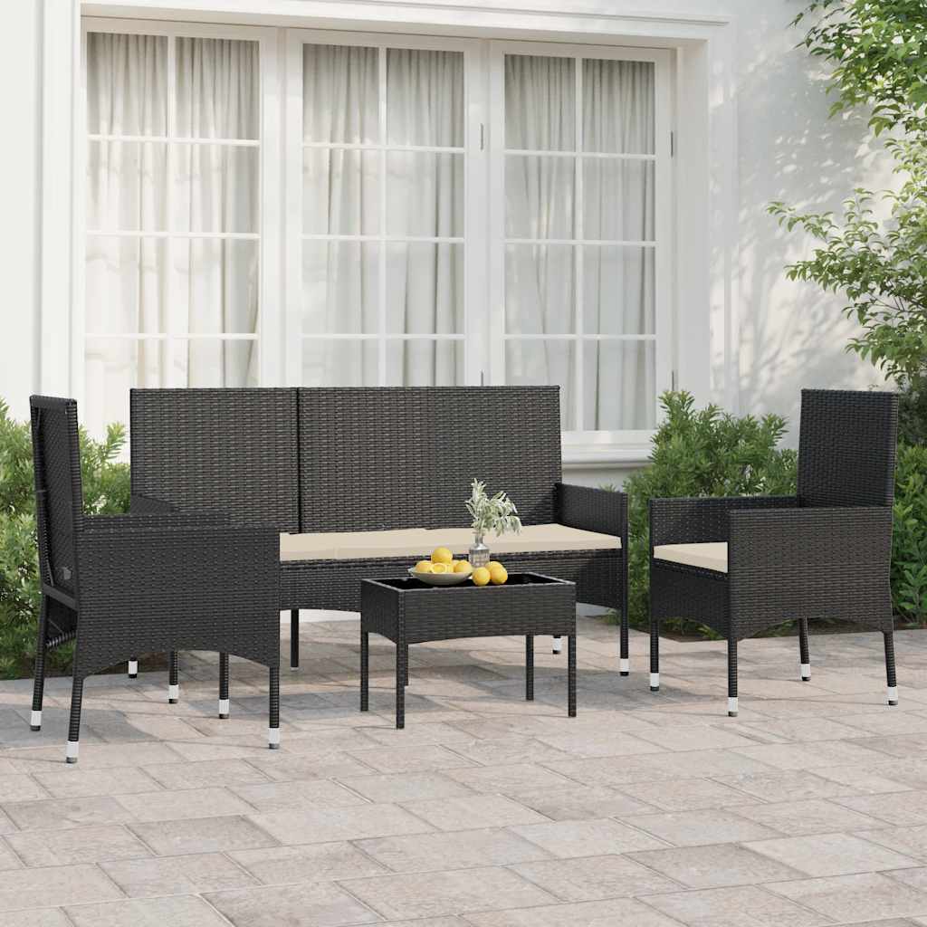 4-tlg. Garten-Lounge-Set mit Kissen Braun Poly Rattan