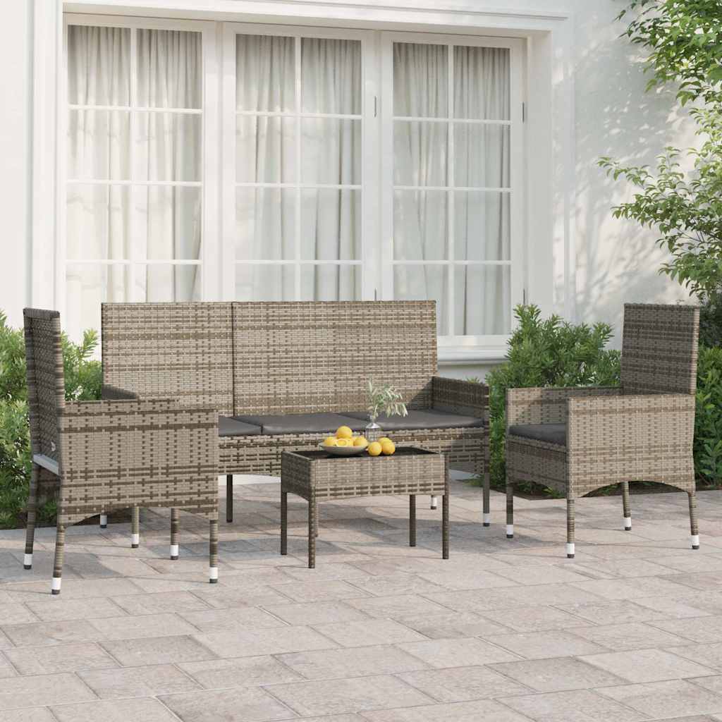 4-tlg. Garten-Lounge-Set mit Kissen Braun Poly Rattan