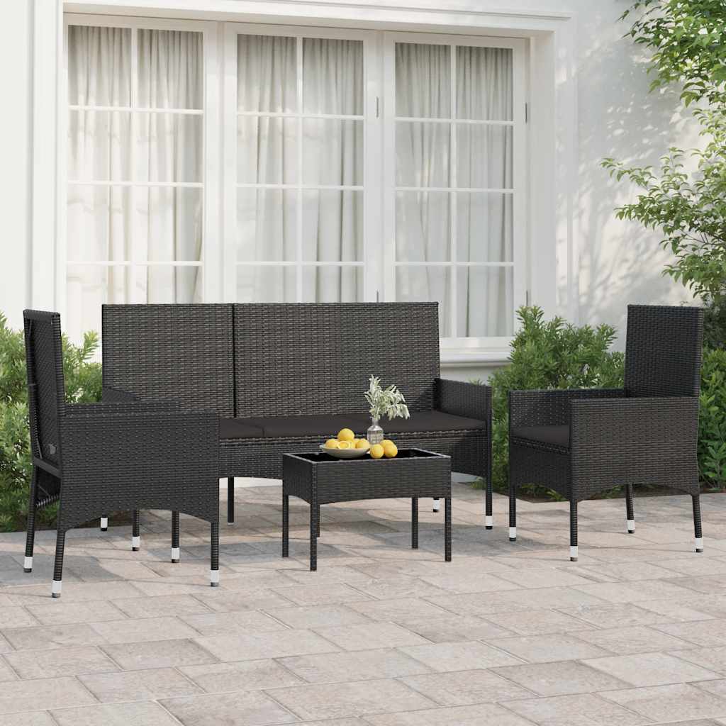 4-tlg. Garten-Lounge-Set mit Kissen Braun Poly Rattan