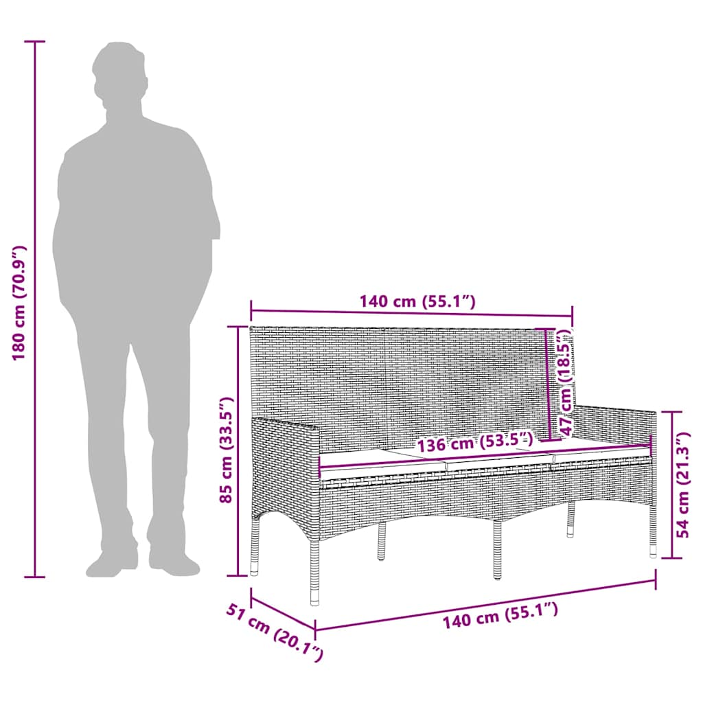 4-tlg. Garten-Lounge-Set mit Kissen Braun Poly Rattan