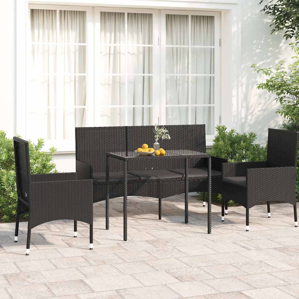 4-tlg. Garten-Lounge-Set mit Kissen Braun Poly Rattan