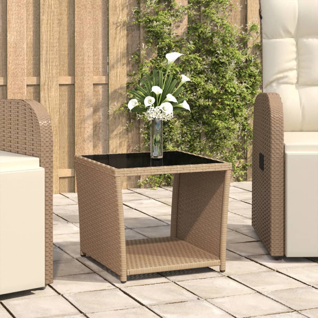 Beistelltisch mit Holzplatte Schwarz Poly Rattan & Akazienholz
