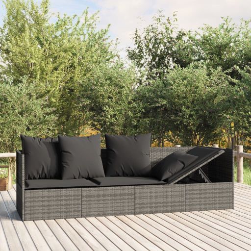 vidaXL Outdoor-Loungebett mit Kissen Schwarz Poly Rattan