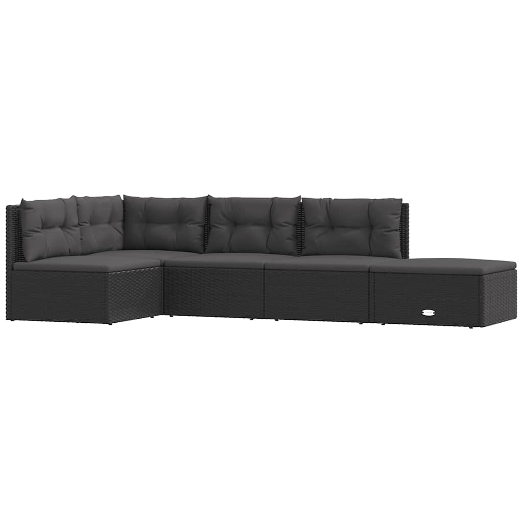 5-tlg. Garten-Lounge-Set mit Kissen Schwarz Poly Rattan