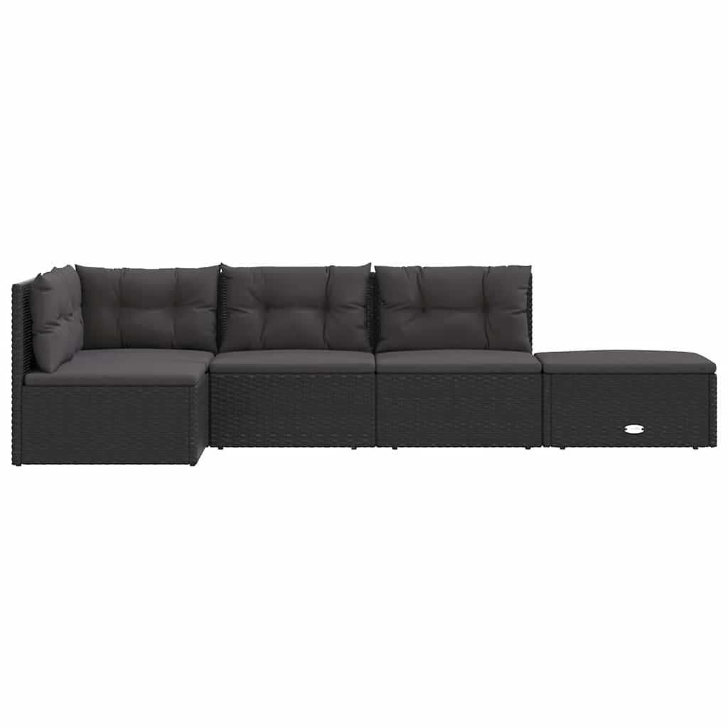 5-tlg. Garten-Lounge-Set mit Kissen Schwarz Poly Rattan