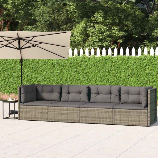 5-tlg. Garten-Lounge-Set mit Kissen Schwarz Poly Rattan
