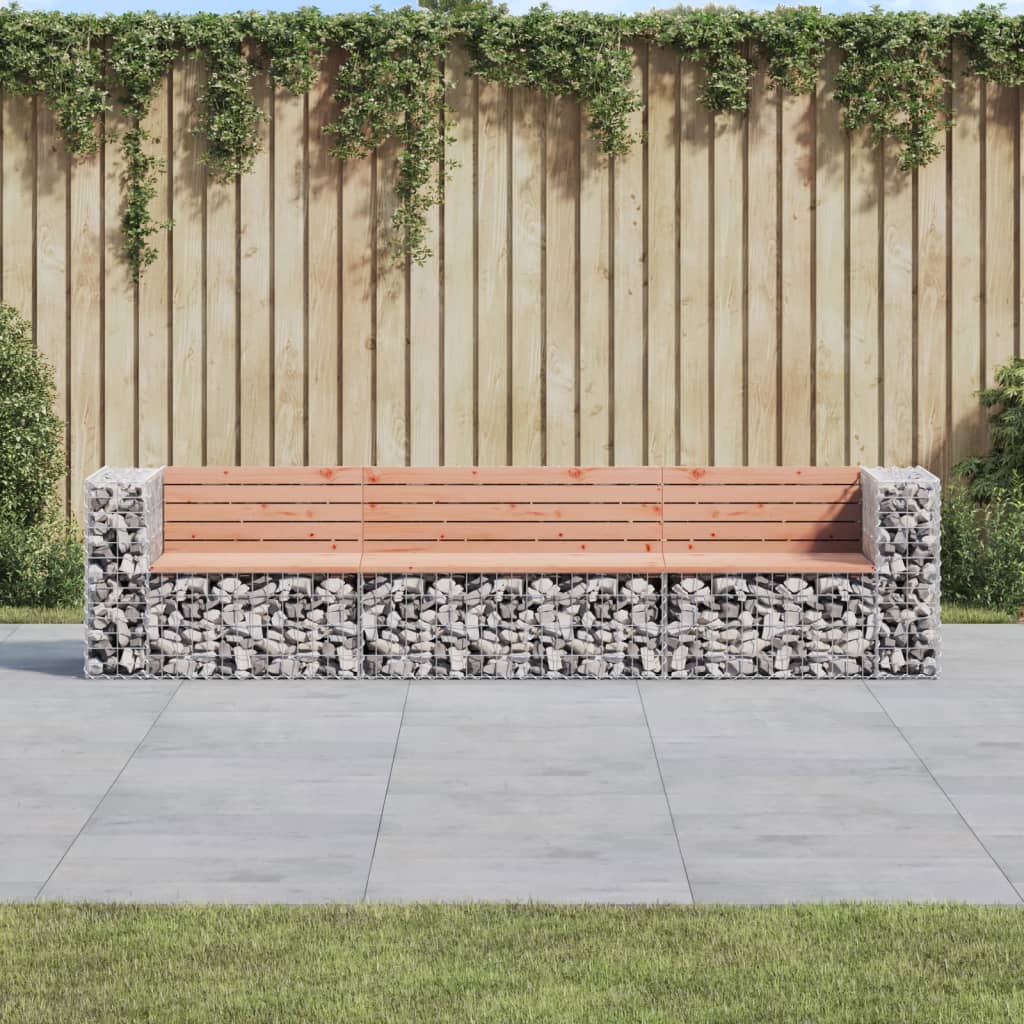 Gartenbank aus Gabionen 287x71x65,5 cm Massivholz Kiefer