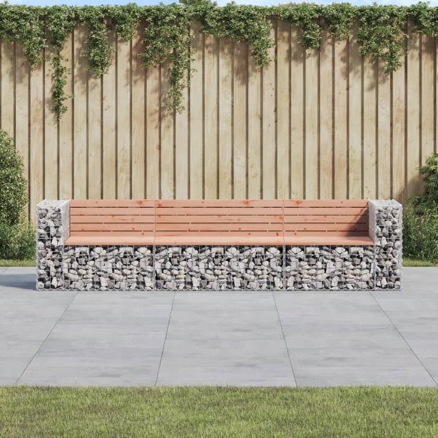 vidaXL Gartenbank aus Gabionen 287x71x65,5 cm Massivholz Kiefer
