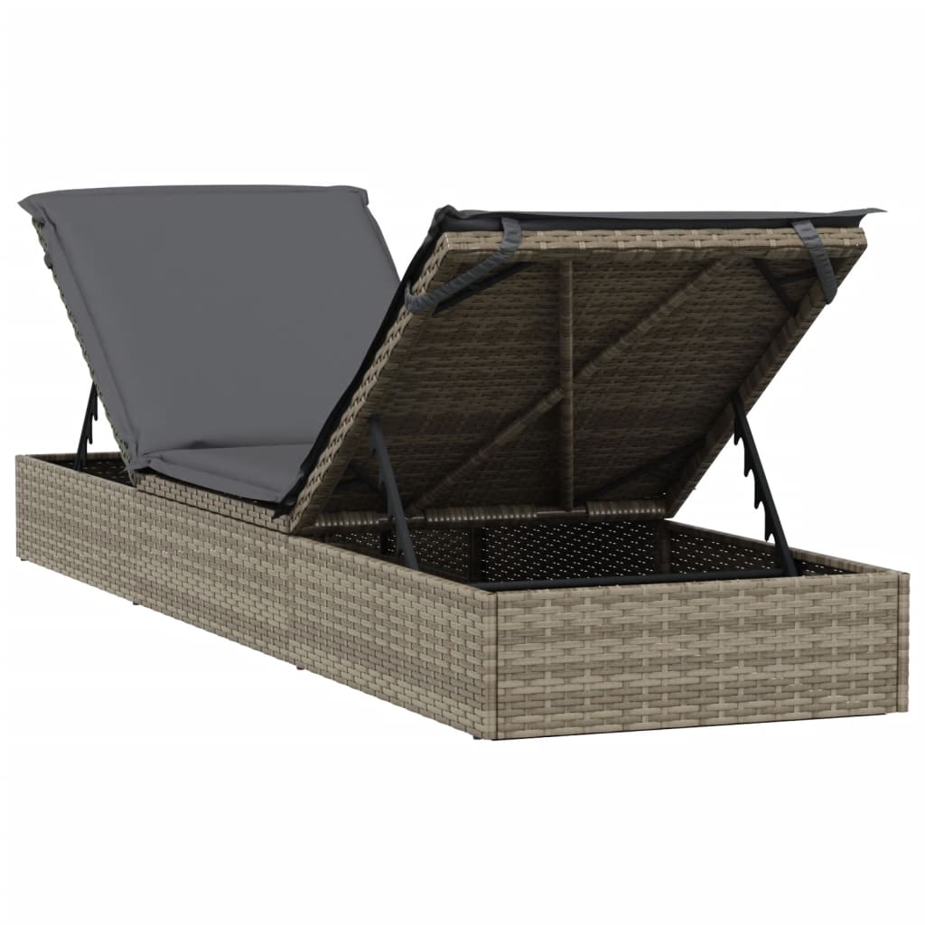 vidaXL Sonnenliege 1 Stk. mit Auflage Grau 201x55x62 cm Poly Rattan