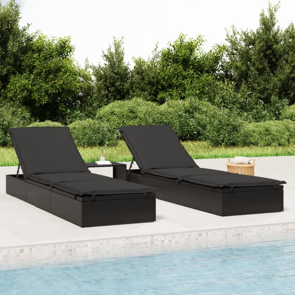Sonnenliege 1 Stk. mit Auflage Grau 201x55x62 cm Poly Rattan