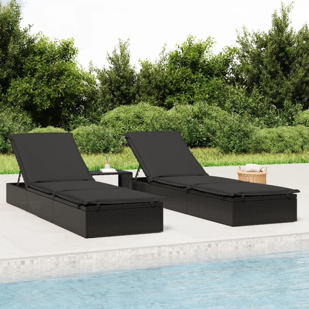 Sonnenliege 1 Stk. mit Auflage Grau 201x55x62 cm Poly Rattan