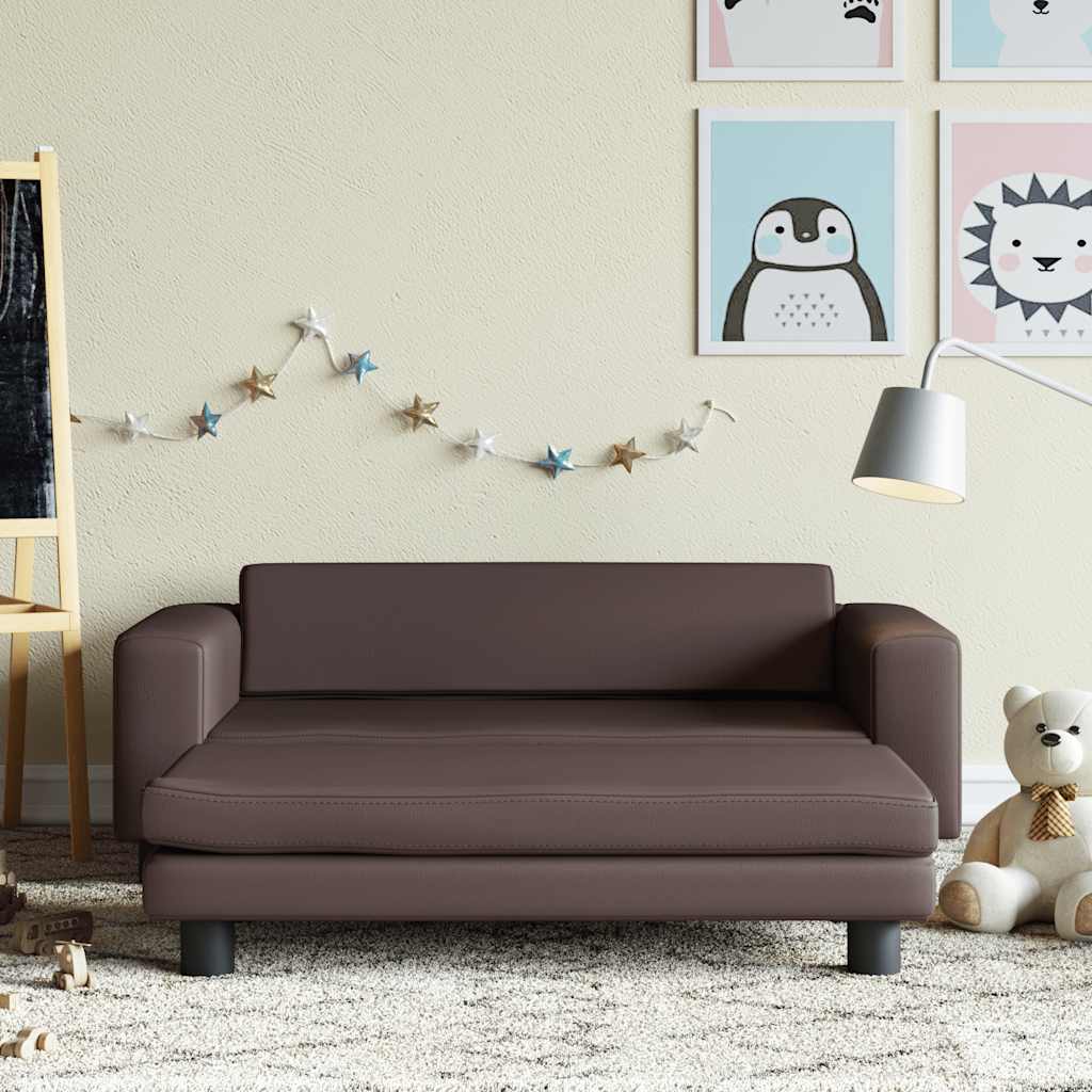 vidaXL Kindersofa mit Hocker Schwarz 100x50x30 cm Kunstleder