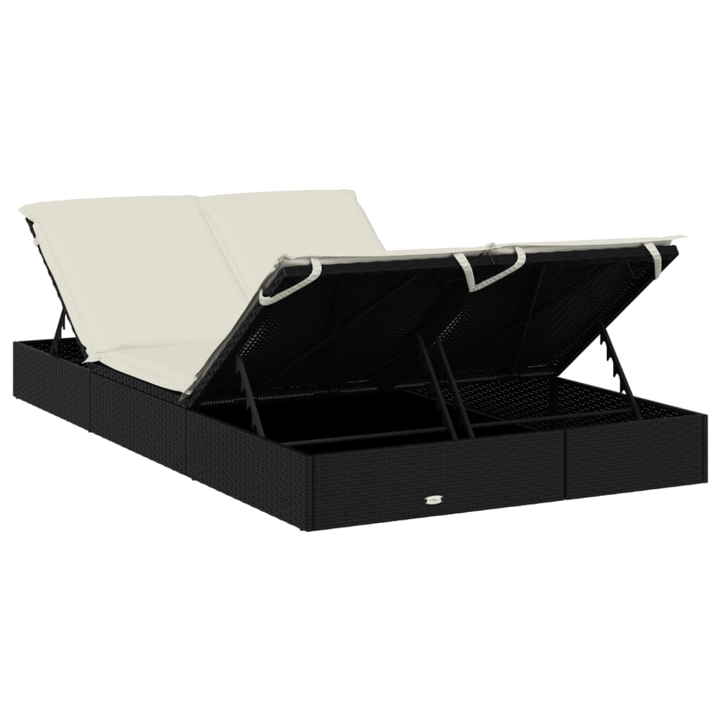 vidaXL Sonnenliege für 2 Personen mit Auflage Schwarz Poly Rattan