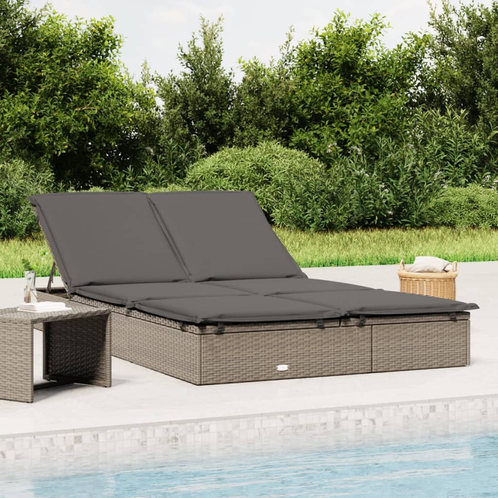 Sonnenliege für 2 Personen mit Auflage Schwarz Poly Rattan