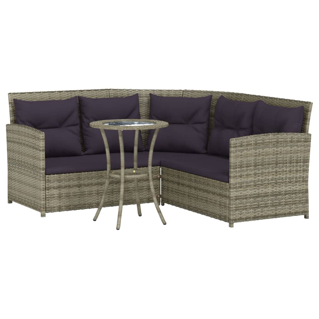 2-tlg. Sofagarnitur in L-Form mit Kissen Grau Poly Rattan