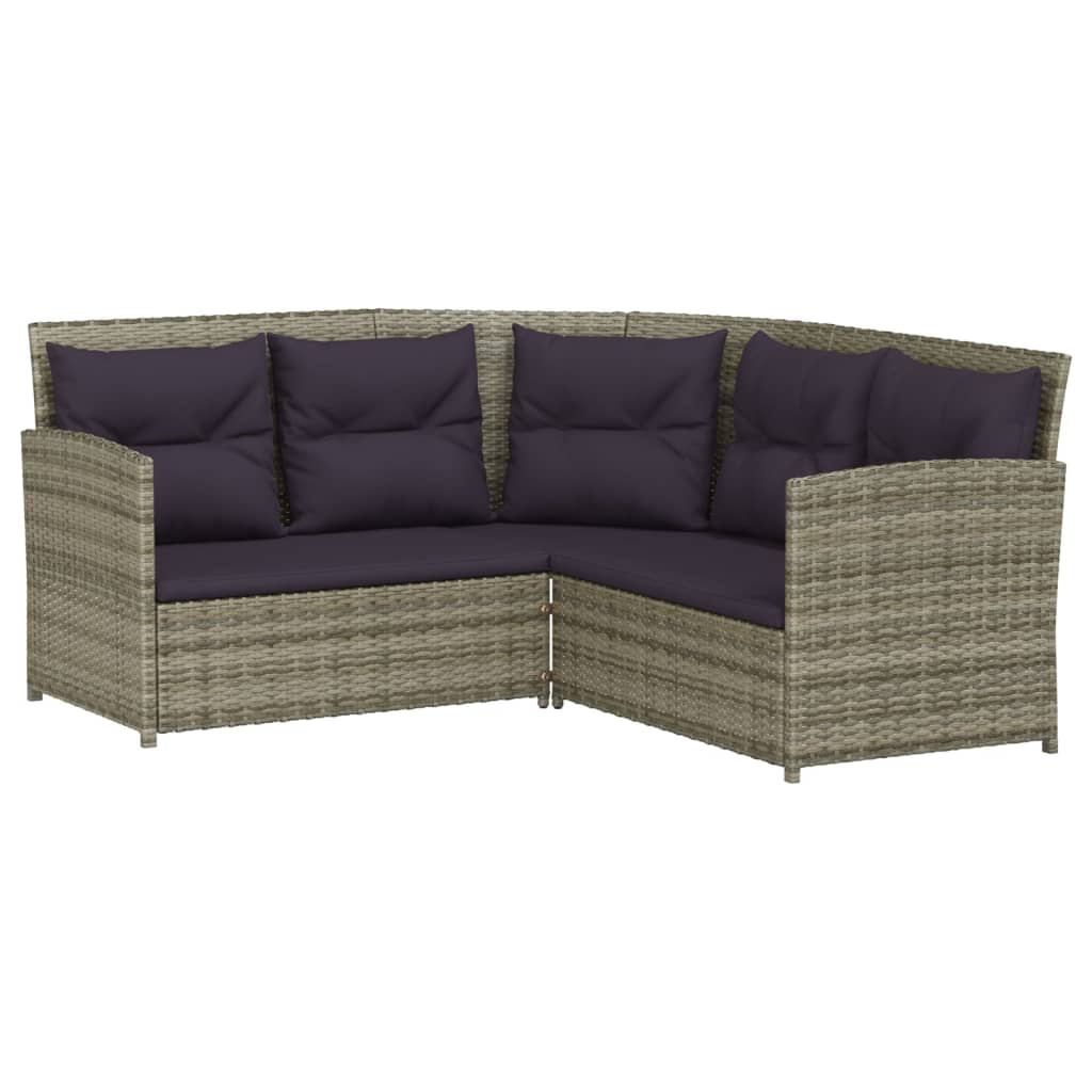 2-tlg. Sofagarnitur in L-Form mit Kissen Grau Poly Rattan