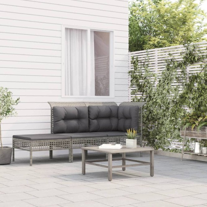 Garten-Ecksofas mit Kissen 2 Stk. Grau Poly Rattan