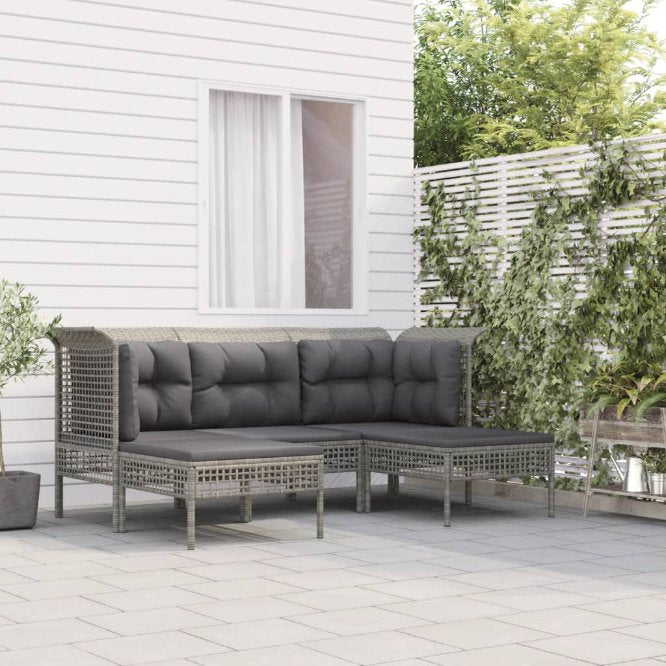 Garten-Ecksofas mit Kissen 2 Stk. Grau Poly Rattan