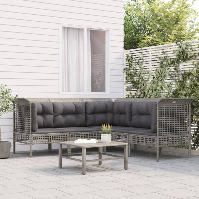 Garten-Ecksofas mit Kissen 2 Stk. Grau Poly Rattan