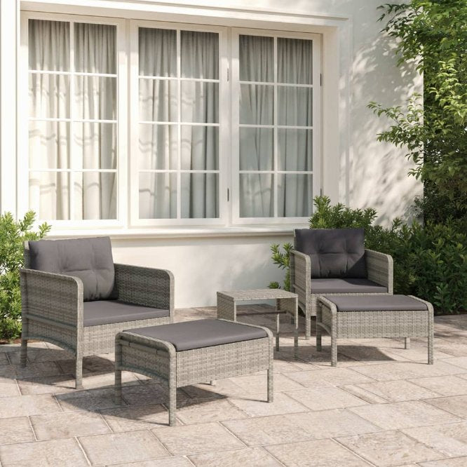 5-tlg. Garten-Lounge-Set mit Kissen Braun Poly Rattan