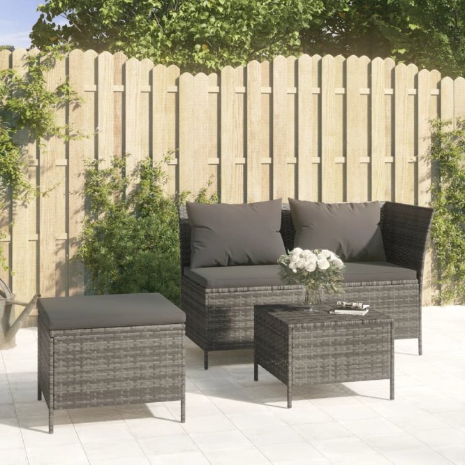 4-tlg. Garten-Lounge-Set mit Kissen Schwarz Poly Rattan