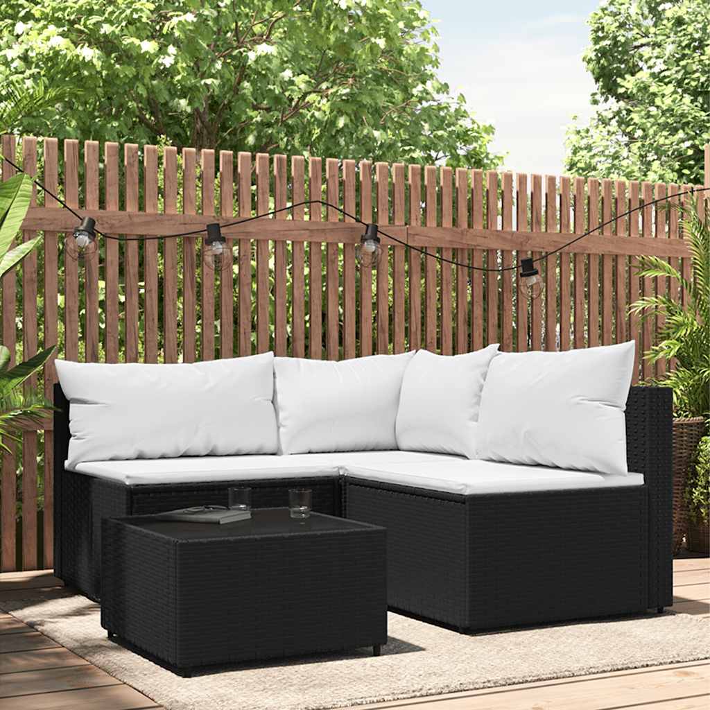 Garten-Ecksofa mit Kissen Schwarz Poly Rattan