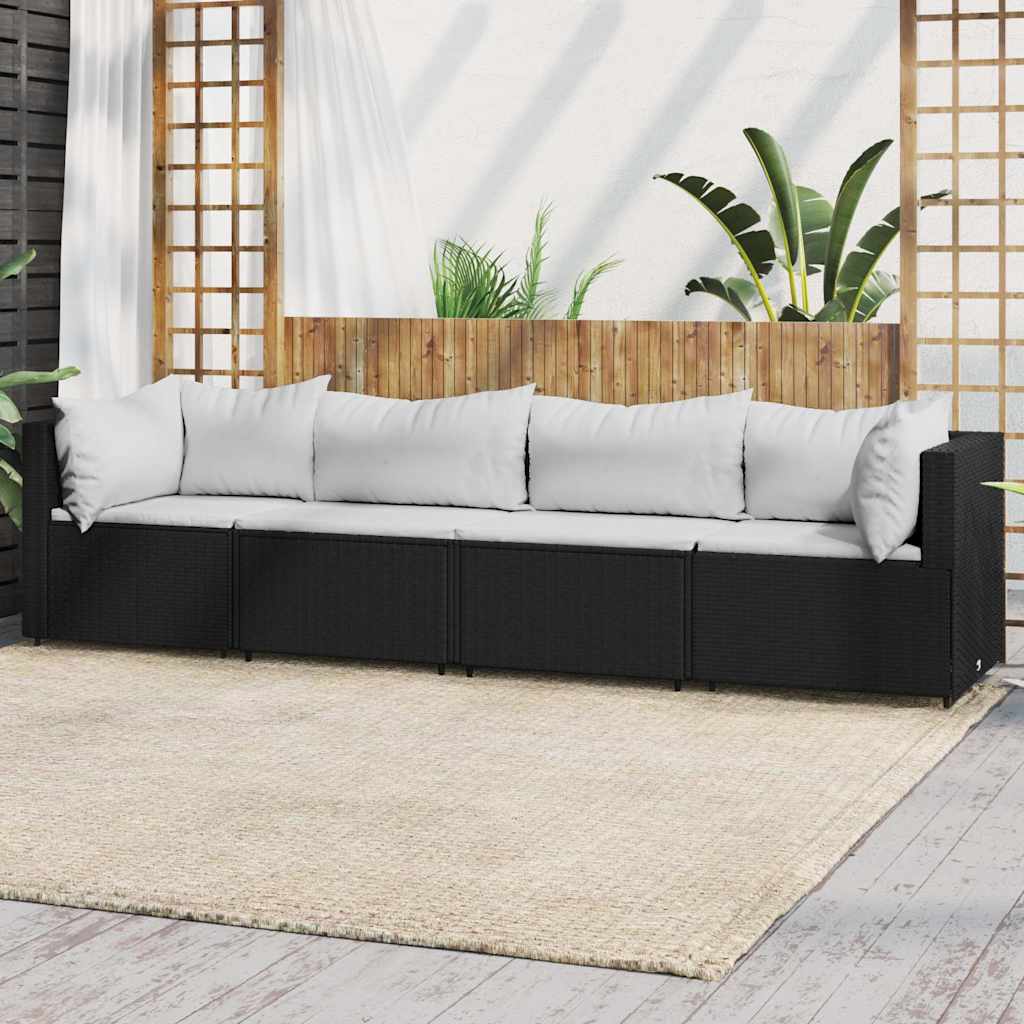 Garten-Ecksofas mit Kissen 2 Stk. Schwarz Poly Rattan