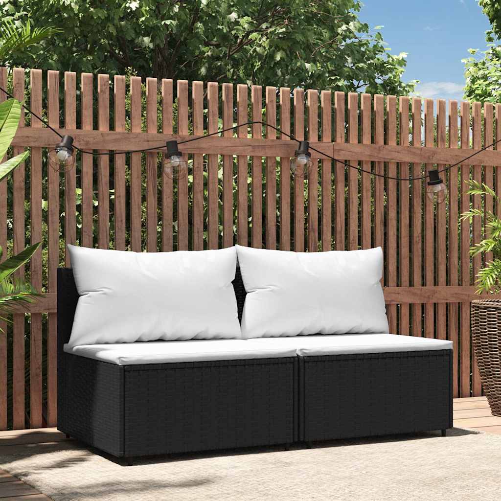 Garten-Mittelsofa mit Kissen Schwarz Poly Rattan