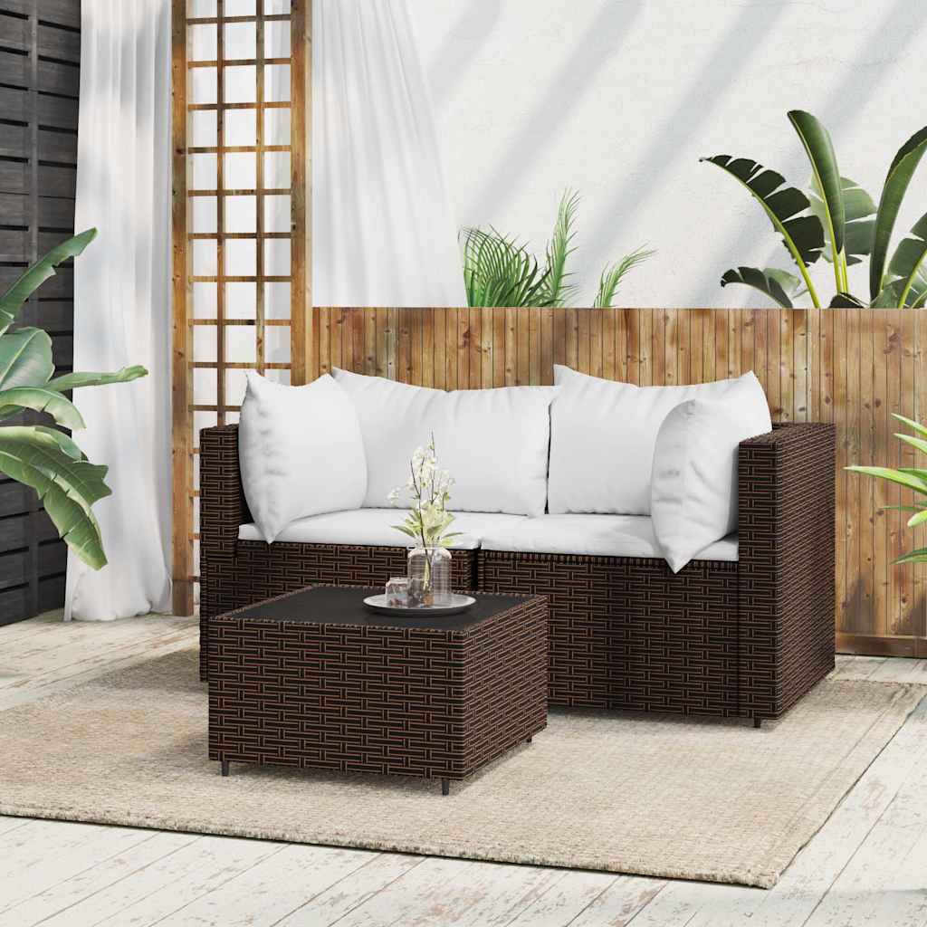 vidaXL Garten-Ecksofas mit Kissen 2 Stk. Schwarz Poly Rattan