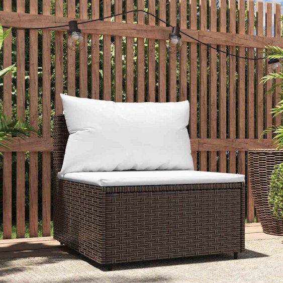 vidaXL Garten-Mittelsofa mit Kissen Schwarz Poly Rattan