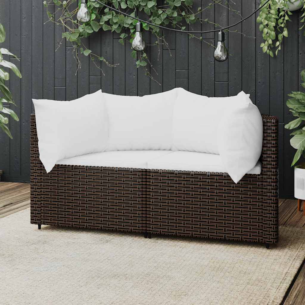 Garten-Ecksofas mit Kissen 2 Stk. Schwarz Poly Rattan