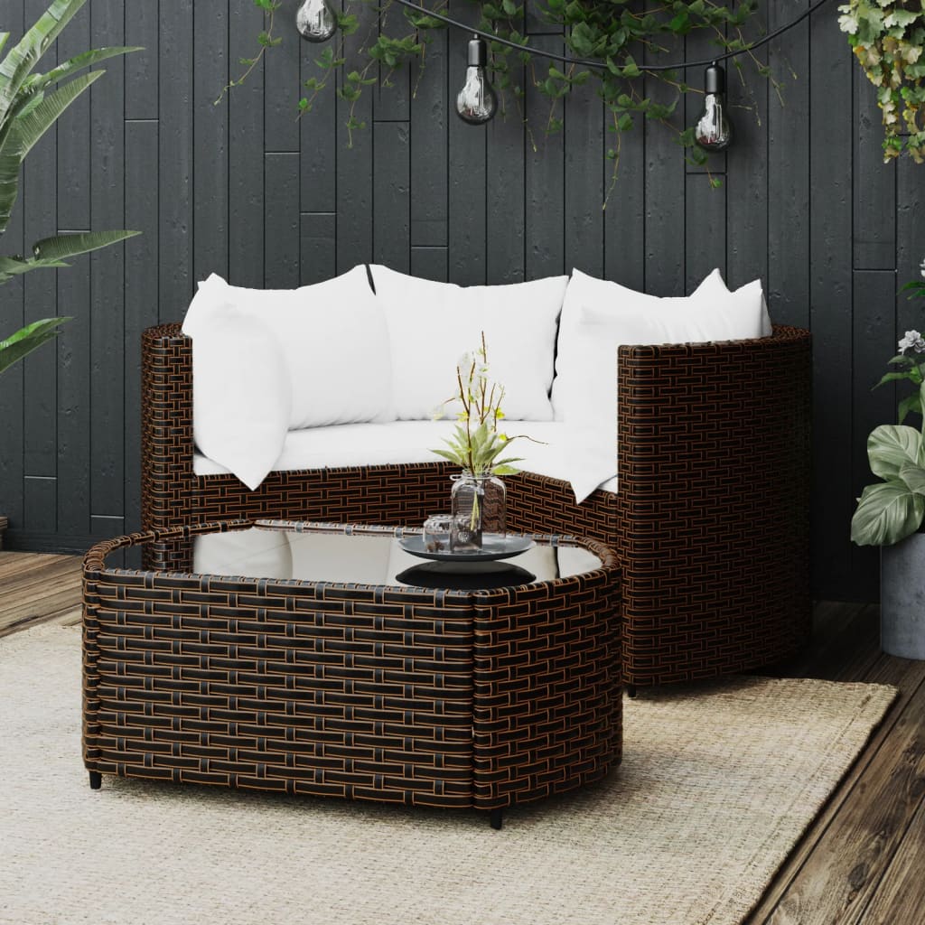 4-tlg. Garten-Lounge-Set mit Kissen Schwarz Poly Rattan