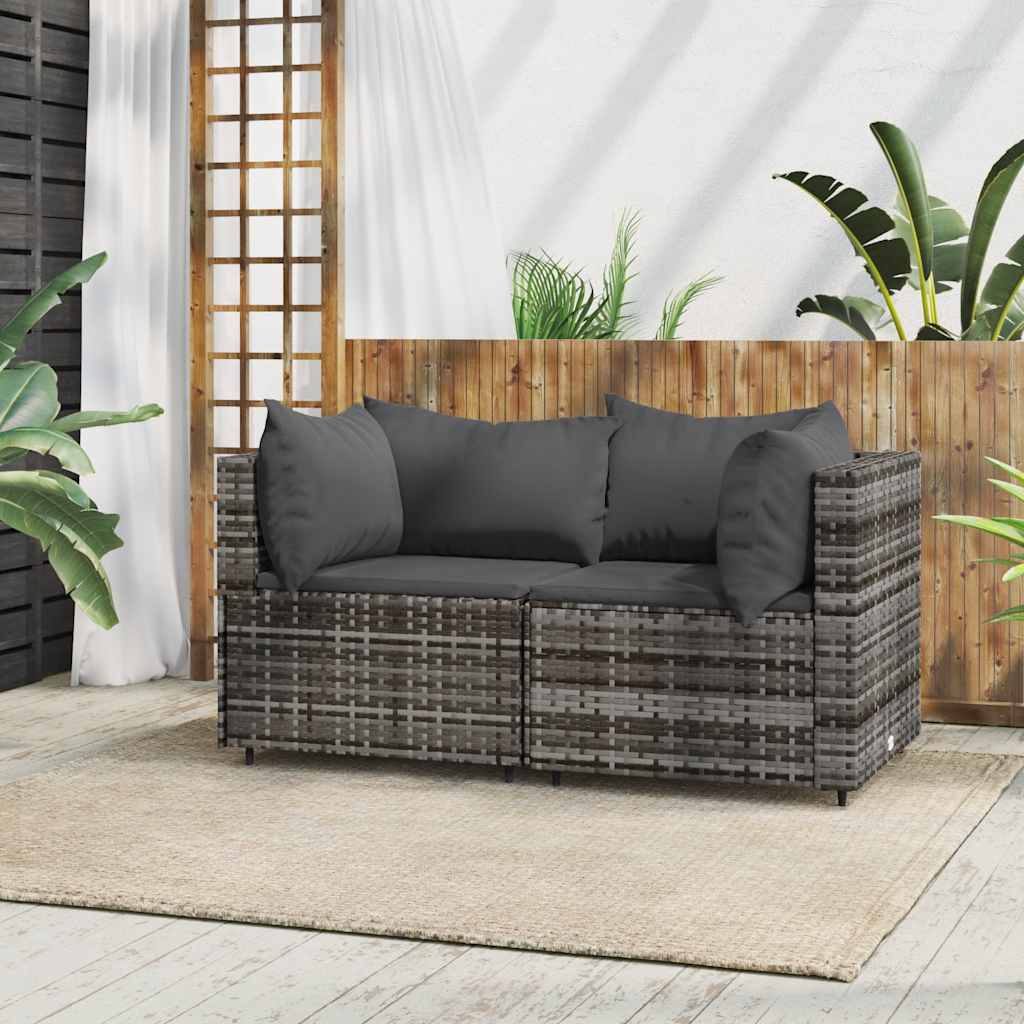 vidaXL Garten-Ecksofas mit Kissen 2 Stk. Schwarz Poly Rattan