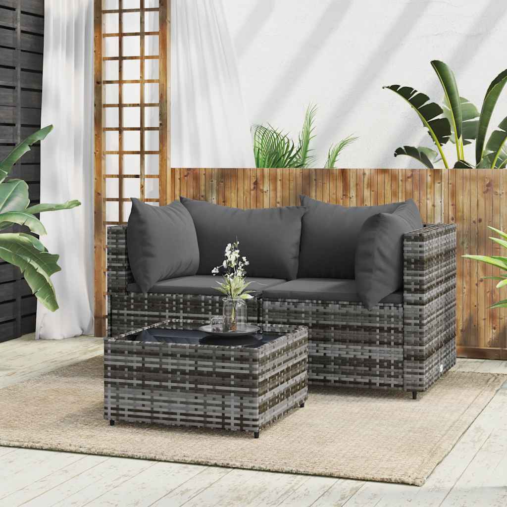 vidaXL Garten-Ecksofas mit Kissen 2 Stk. Schwarz Poly Rattan