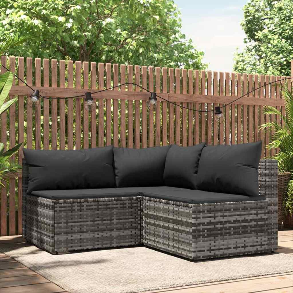 Garten-Ecksofa mit Kissen Schwarz Poly Rattan