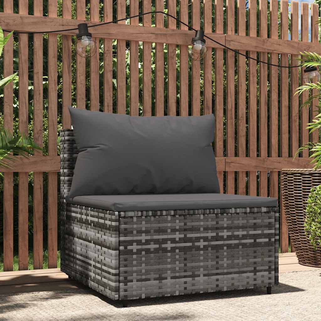 Garten-Mittelsofa mit Kissen Schwarz Poly Rattan