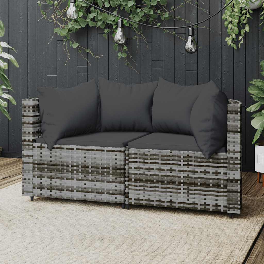Garten-Ecksofas mit Kissen 2 Stk. Schwarz Poly Rattan