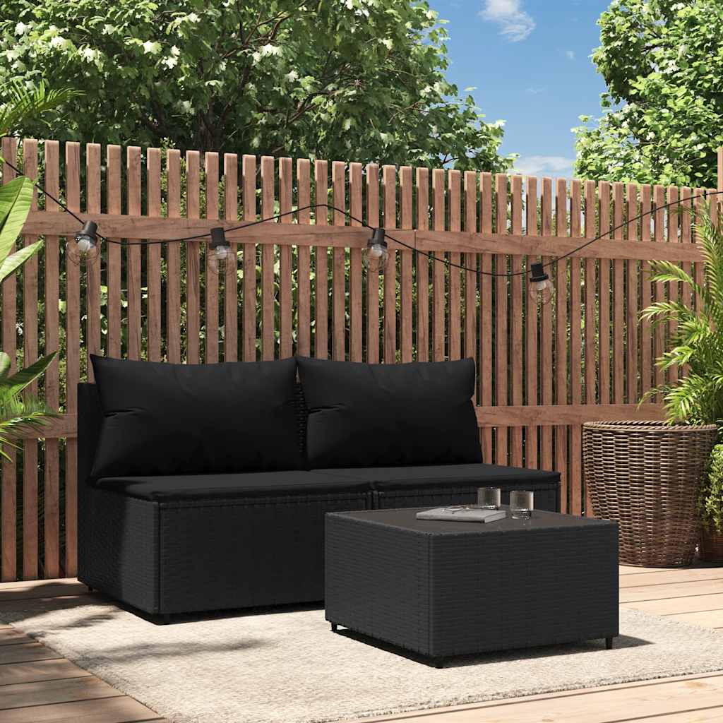 Garten-Mittelsofa mit Kissen Schwarz Poly Rattan