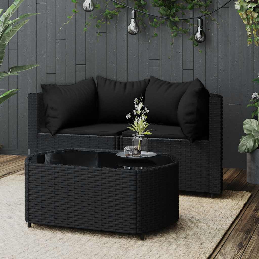 Garten-Ecksofas mit Kissen 2 Stk. Schwarz Poly Rattan