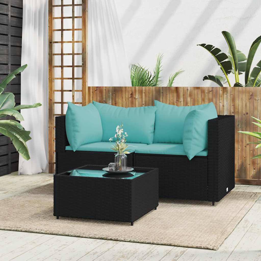 vidaXL Garten-Ecksofas mit Kissen 2 Stk. Schwarz Poly Rattan