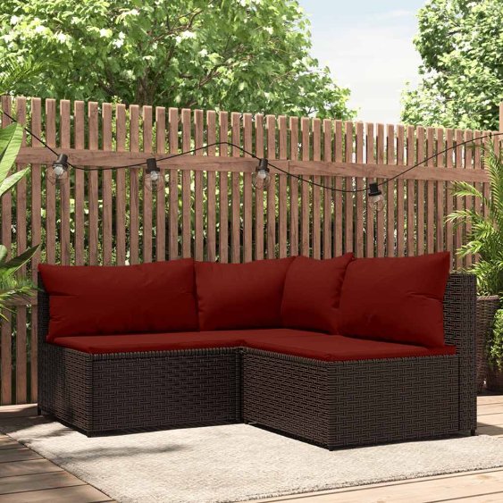 vidaXL Garten-Ecksofa mit Kissen Schwarz Poly Rattan