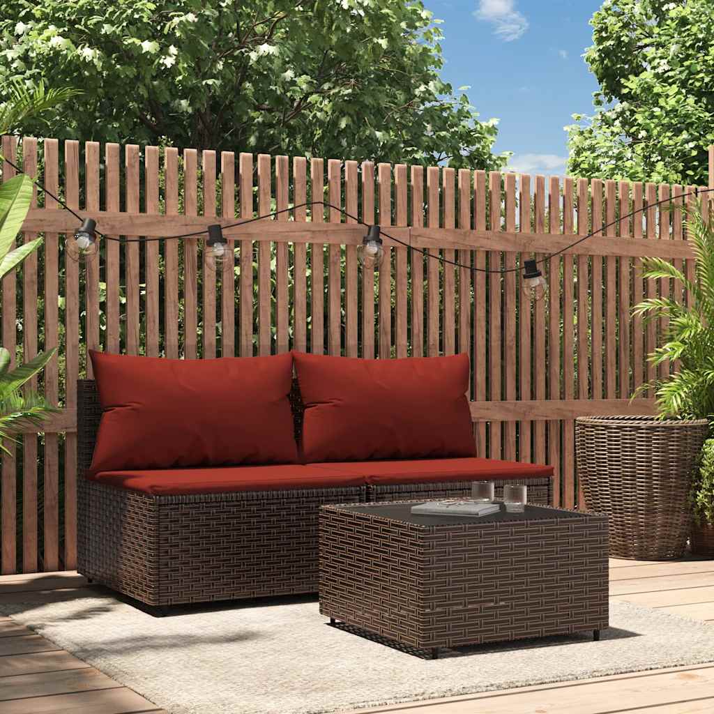 Garten-Mittelsofa mit Kissen Schwarz Poly Rattan