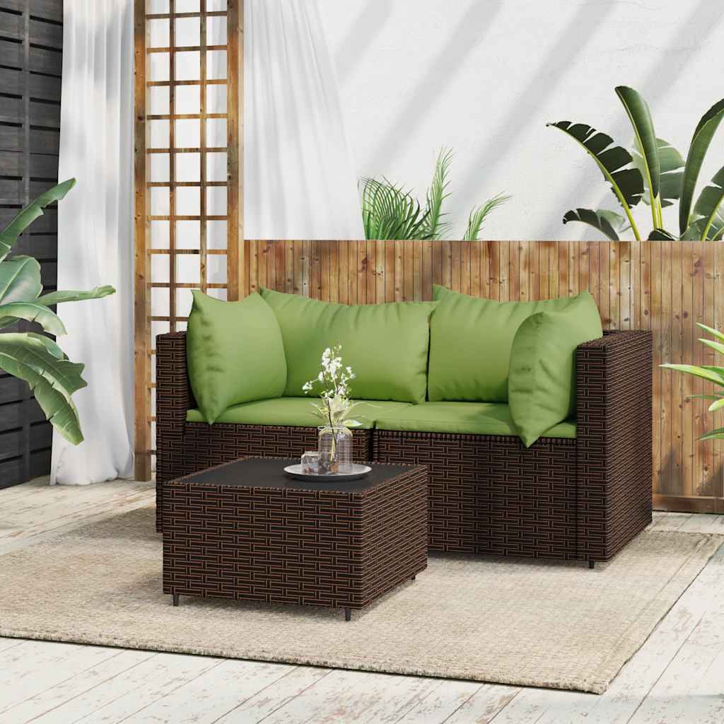vidaXL Garten-Ecksofas mit Kissen 2 Stk. Schwarz Poly Rattan