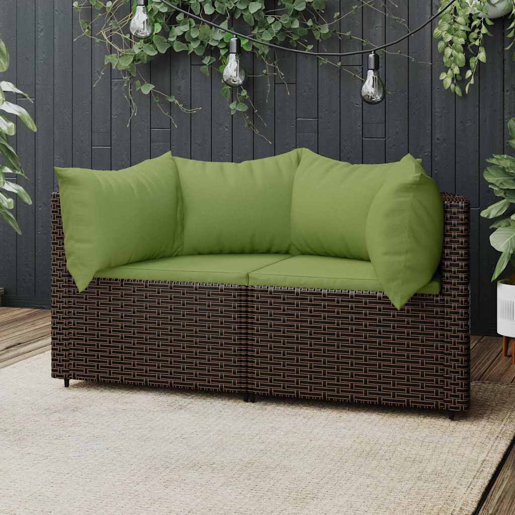 Garten-Ecksofas mit Kissen 2 Stk. Schwarz Poly Rattan