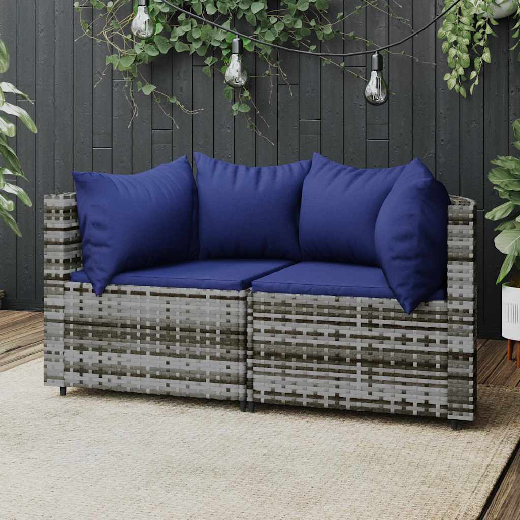 Garten-Ecksofas mit Kissen 2 Stk. Schwarz Poly Rattan