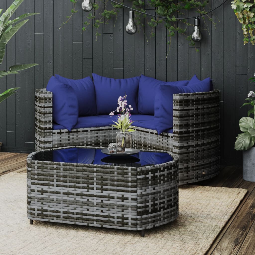 4-tlg. Garten-Lounge-Set mit Kissen Schwarz Poly Rattan